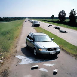 A dramatic crime scene on a highway