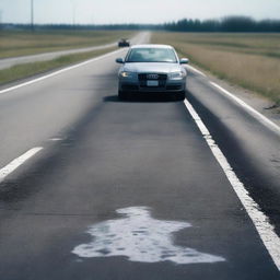 A crime scene on a highway featuring a body chalk outline filled with houseflies