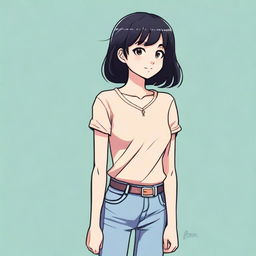 A short girl with black hair, standing confidently