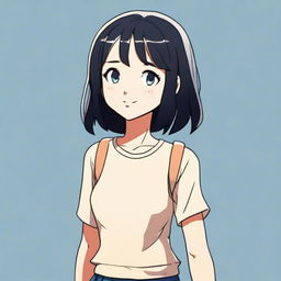 A short girl with black hair, standing confidently