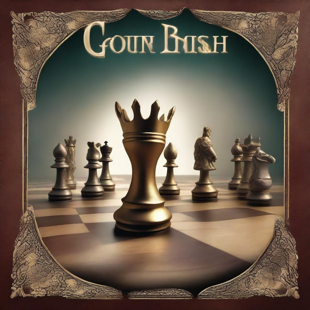 The cover features a dramatic chessboard stretching into the horizon, with a majestic, cracked crown placed at the center