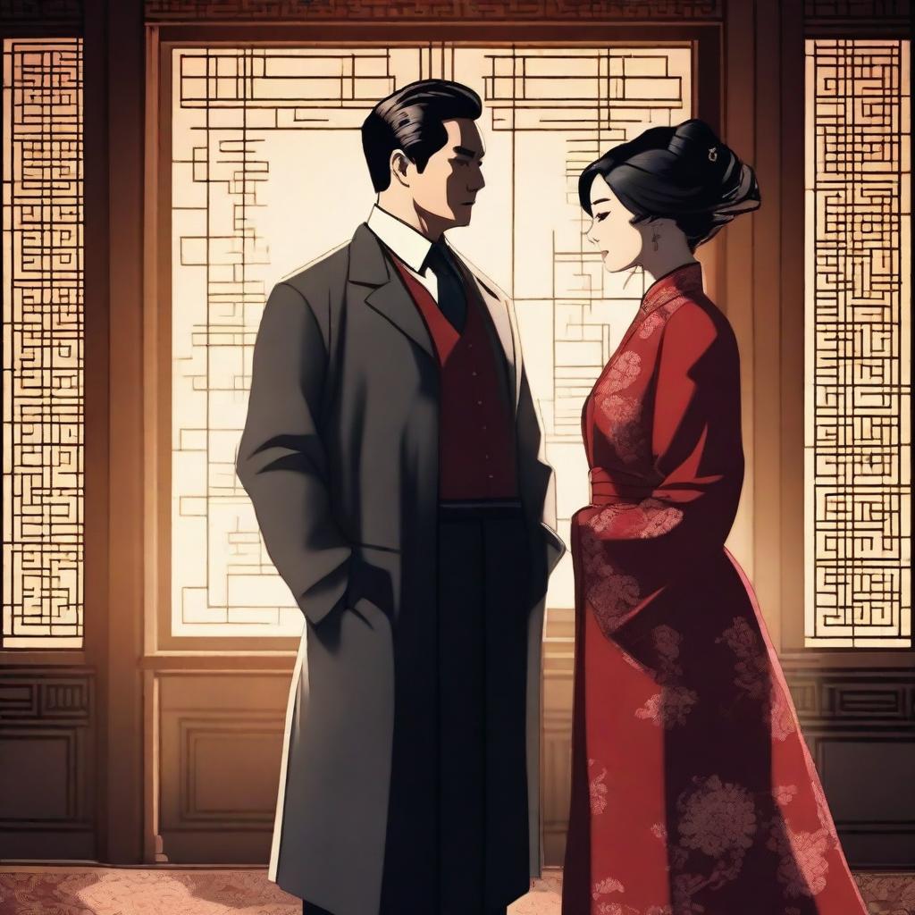 A romantic and mysterious scene featuring a Chinese woman and a Western doctor