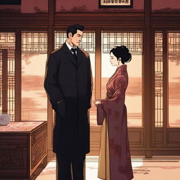 A romantic and mysterious scene featuring a Chinese woman and a Western doctor