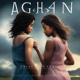 A cover for a novel titled 'AGAIN' featuring two girls, one with a feminine appearance and the other with a masculine appearance, fighting against everyone for their lesbian love