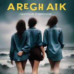 A dramatic cover for a novel titled 'AGAINST THE TIDE' featuring two lesbian girls standing together, holding hands, facing a crowd of people who are against their love