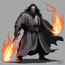 A grey orc man with long black hair and a beard, dressed in black robes