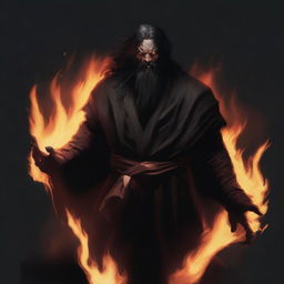 A dark brown orc man with long black hair and a beard, wearing black robes