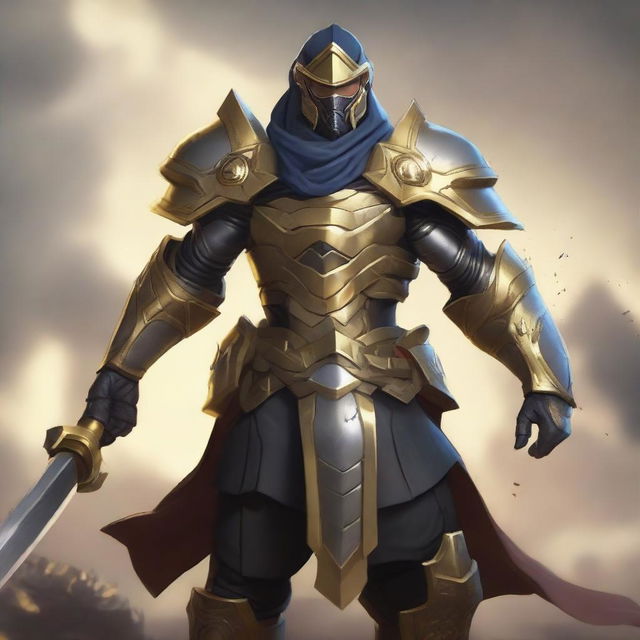 Master Yi from League of Legends in his PSYOPS skin, wearing Warmog's Armor