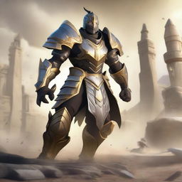 Master Yi from League of Legends in his PSYOPS skin, wearing Warmog's Armor, standing in a battlefield with three losing lanes but showing determination to make a comeback