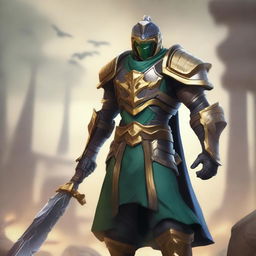 Master Yi from League of Legends in his PSYOPS skin, wearing Warmog's Armor, standing in a battlefield with three losing lanes but showing determination to make a comeback