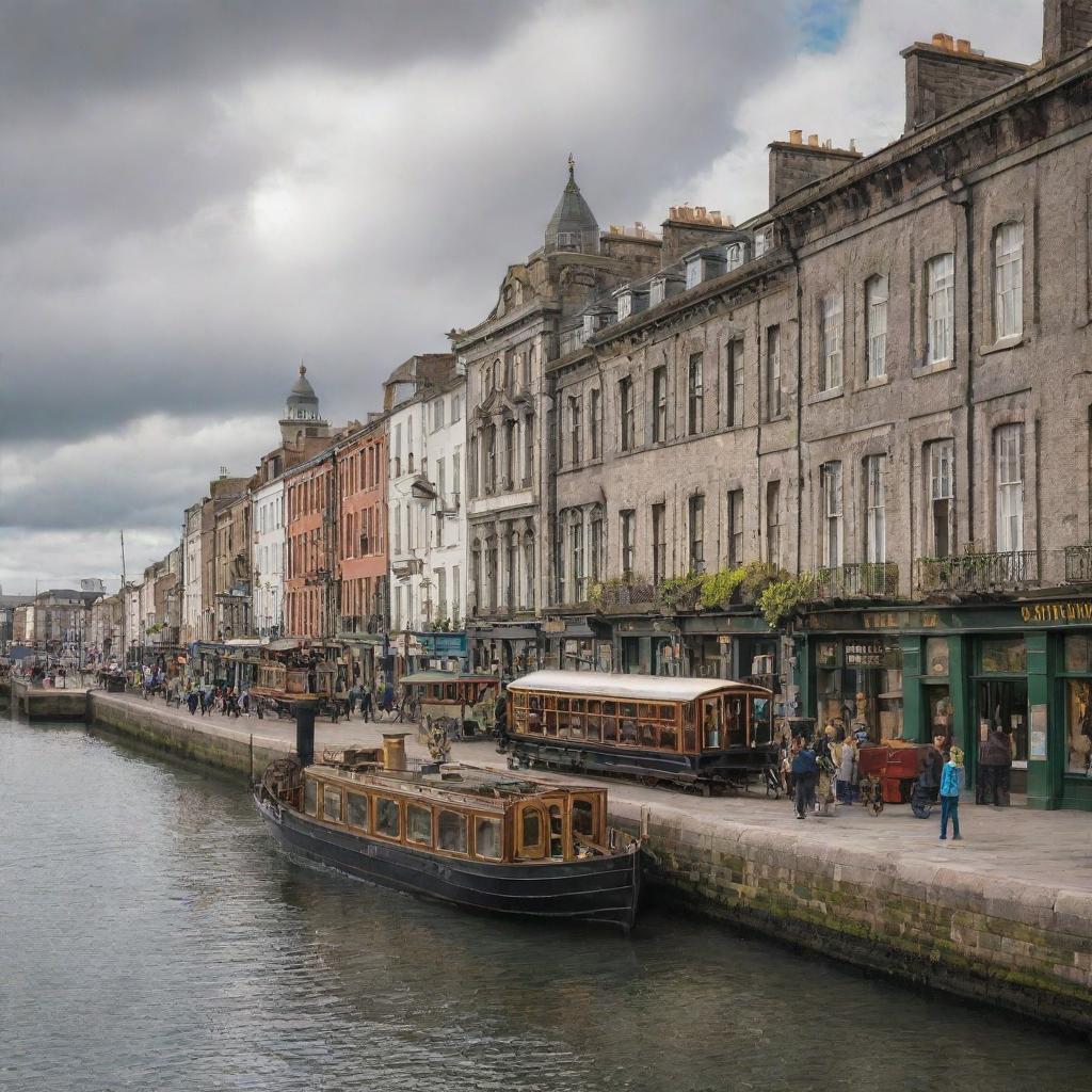 Picture Ireland with a contrasting steampunk vibe: Dublin City mingling classic architecture with bronze gadgetry, the lush countryside sprinkled with steam-fueled machinery, and the rugged coastline featuring steamboats navigating amongst the islands.