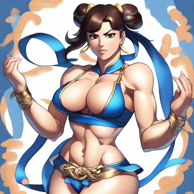 A detailed and tasteful illustration of Chun Li from Street Fighter wearing a bikini