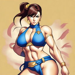 A detailed and tasteful illustration of Chun Li from Street Fighter wearing a bikini