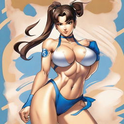 A detailed and tasteful illustration of Chun Li from Street Fighter wearing a bikini