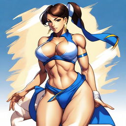 A detailed and tasteful illustration of Chun Li from Street Fighter wearing a bikini