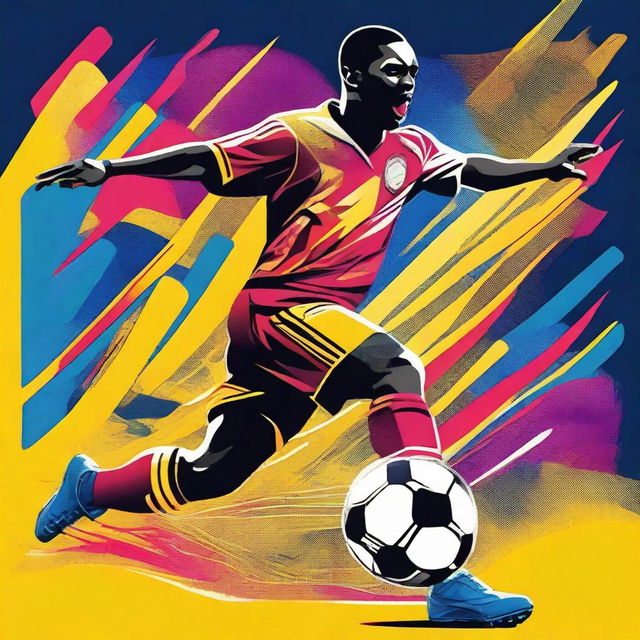 A vibrant and dynamic print design for a t-shirt themed around soccer