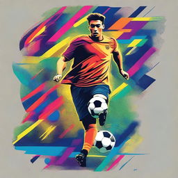 A vibrant and dynamic print design for a t-shirt themed around soccer