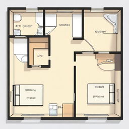 Create a detailed floor plan of a bedroom that is 3