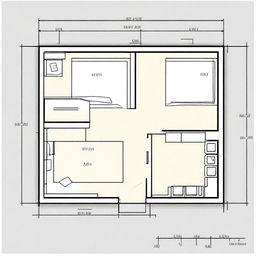 Create a detailed floor plan of a bedroom that is 3