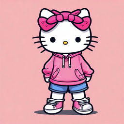 Create an image of Hello Kitty wearing 'flaite' style clothing