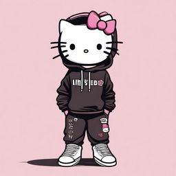 Create an image of Hello Kitty wearing 'flaite' style clothing