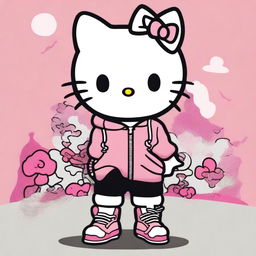 Create an image of Hello Kitty wearing 'flaite' style clothing