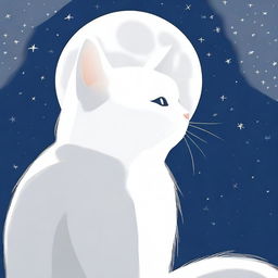 A white and gray cat gazing at the moon