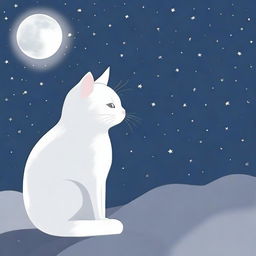 A white and gray cat gazing at the moon