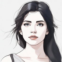 A semi-realistic drawing of a white girl with black hair looking directly at the viewer