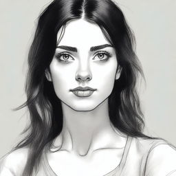 A semi-realistic drawing of a white girl with black hair looking directly at the viewer