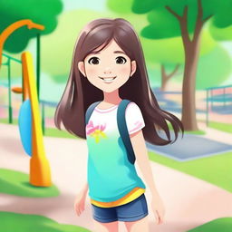 Create an image of a young girl with a friendly and cheerful expression