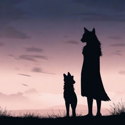 A striking image of a wolf silhouette standing behind a human girl