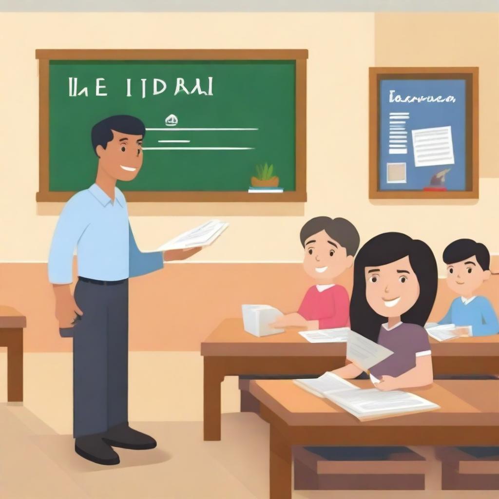 An educational scene illustrating the concept of 'Lei Didática na Educação' (Didactic Law in Education)