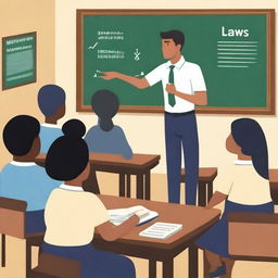 An educational scene illustrating the concept of 'Lei Didática na Educação' (Didactic Law in Education)