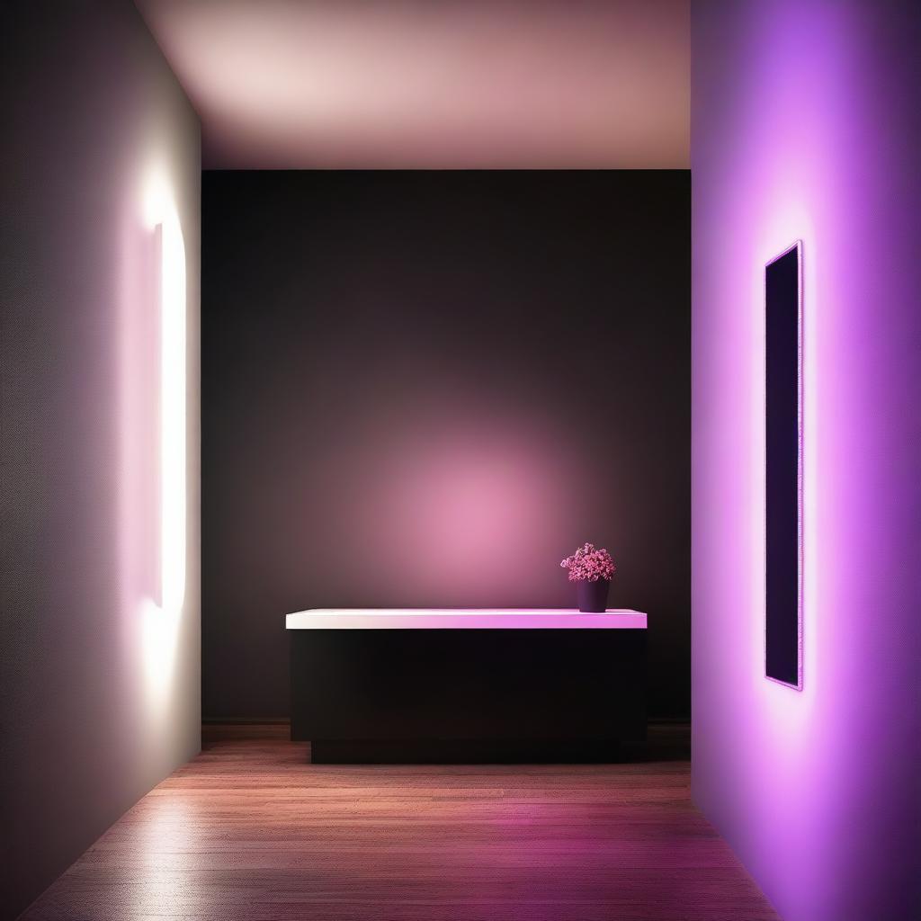 A vibrant and glowing LED light in a dark room, illuminating the surroundings with a soft, colorful glow