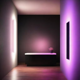 A vibrant and glowing LED light in a dark room, illuminating the surroundings with a soft, colorful glow