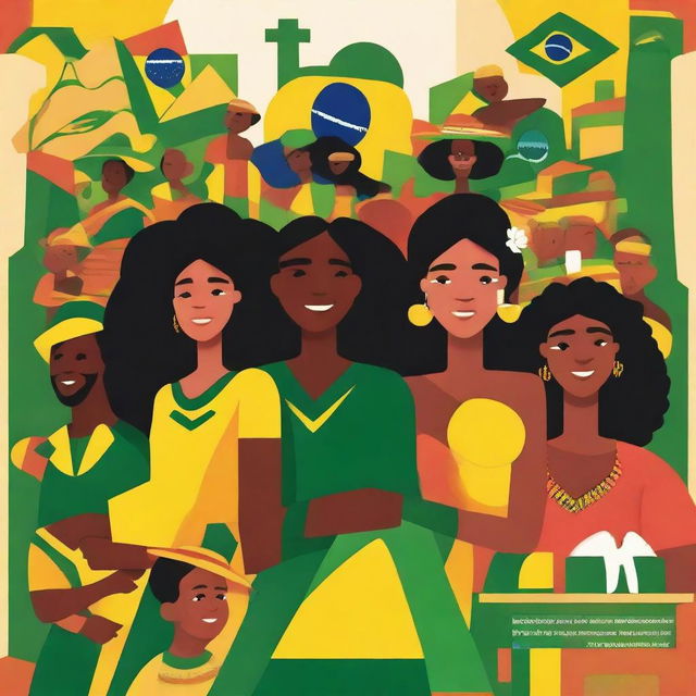 A vibrant and colorful illustration representing the diverse people of Brazil