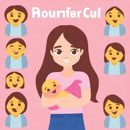 Create a fanfic cover featuring a teenage mother with personalized emojis