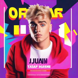 Create a vibrant and eye-catching YouTube thumbnail featuring Jake Paul