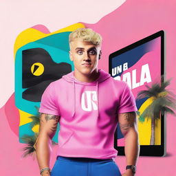 Create a vibrant and eye-catching YouTube thumbnail featuring Jake Paul