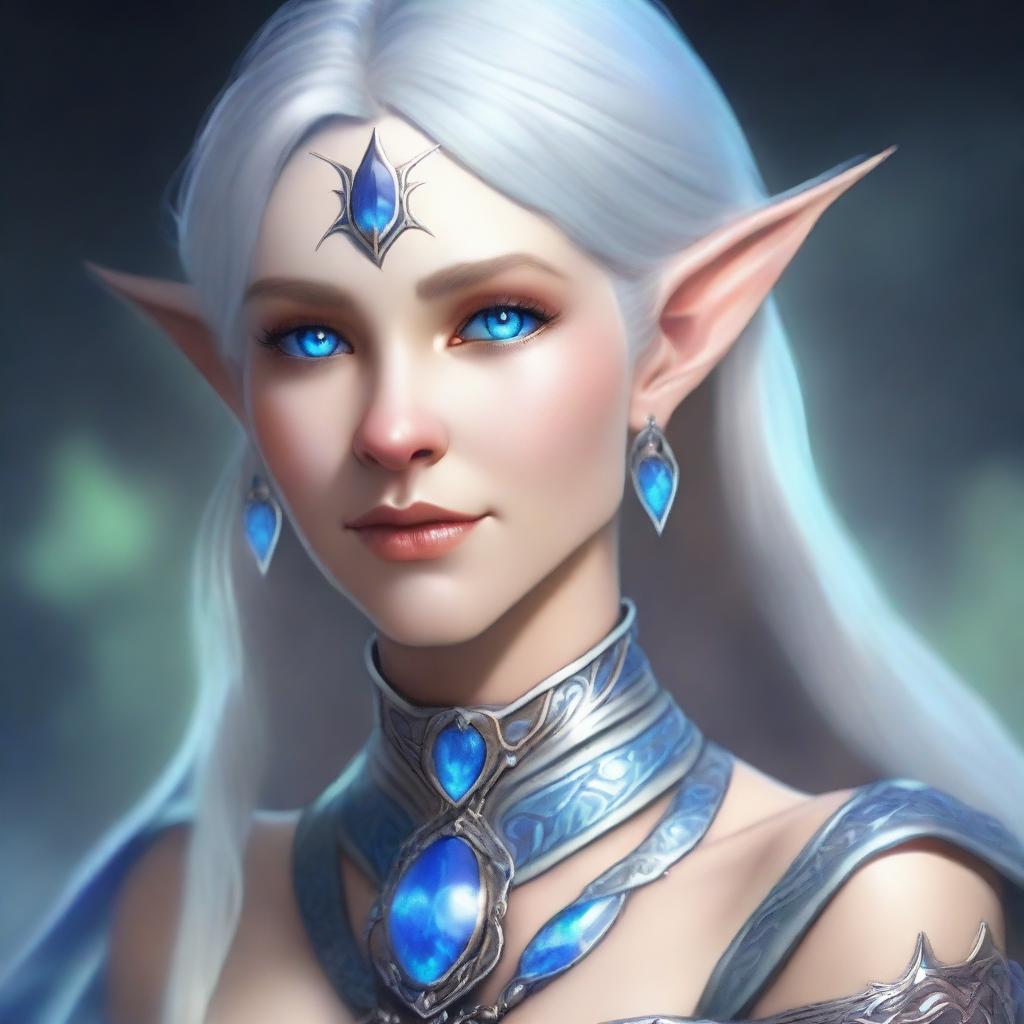 Create a detailed portrait of a female elf rune carver wizard