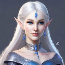 Create a detailed portrait of a female elf rune carver wizard