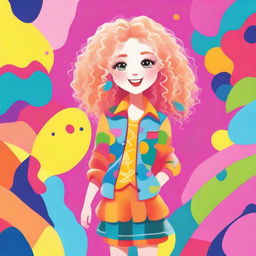 A charming character with blonde curly hair, styled in a whimsical and playful manner