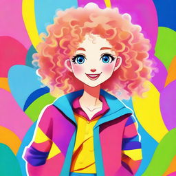 A charming character with blonde curly hair, styled in a whimsical and playful manner