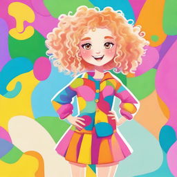 A charming character with blonde curly hair, styled in a whimsical and playful manner