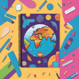 Create a vibrant and educational notebook cover for science, history, and geography subjects