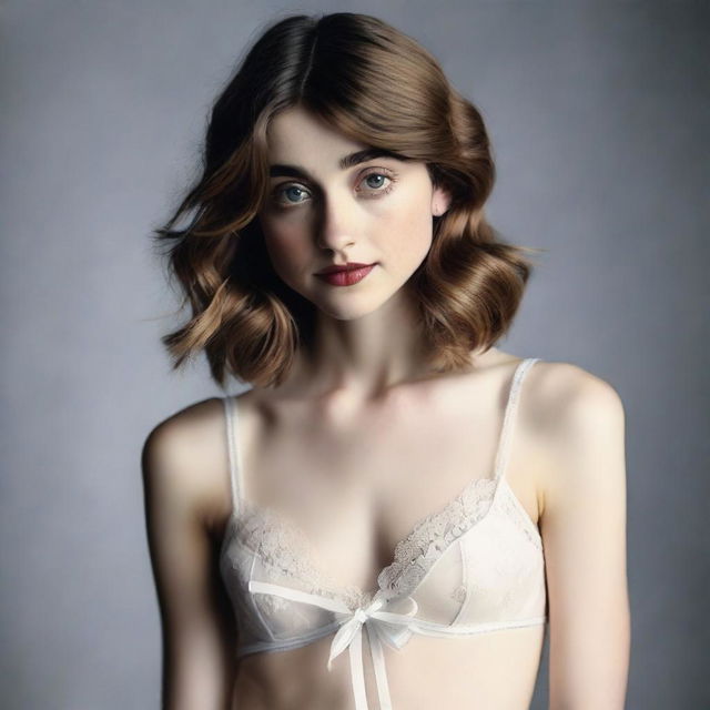 Create an image of Natalia Dyer in lingerie, emphasizing her elegance and style