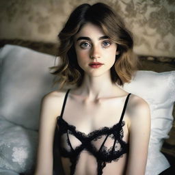 Create an image of Natalia Dyer in lingerie, emphasizing her elegance and style