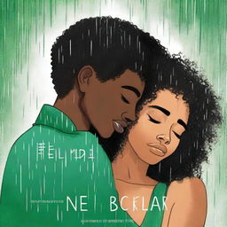 A light-skinned black woman with long curly hair with blond highlights has tears in her eyes and is hugging a tall white male with green eyes and short black hair in the rain