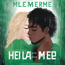 A light-skinned black woman with long curly hair with blond highlights has tears in her eyes and is hugging a tall white male with green eyes and short black hair in the rain